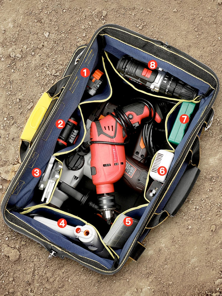 AIRAJ 2023 ProGuard Tool Tote: 1680D Oxford Waterproof, Wear-Resistant, 13-23 inch Electrician's Essential Toolkit