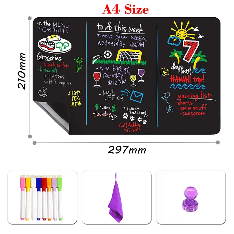 ChalkCraft Express: A4 Magnetic Blackboard Sticker - Small Chalkboard for Kitchen Menu, Weekly Planner, and Fridge Message Board