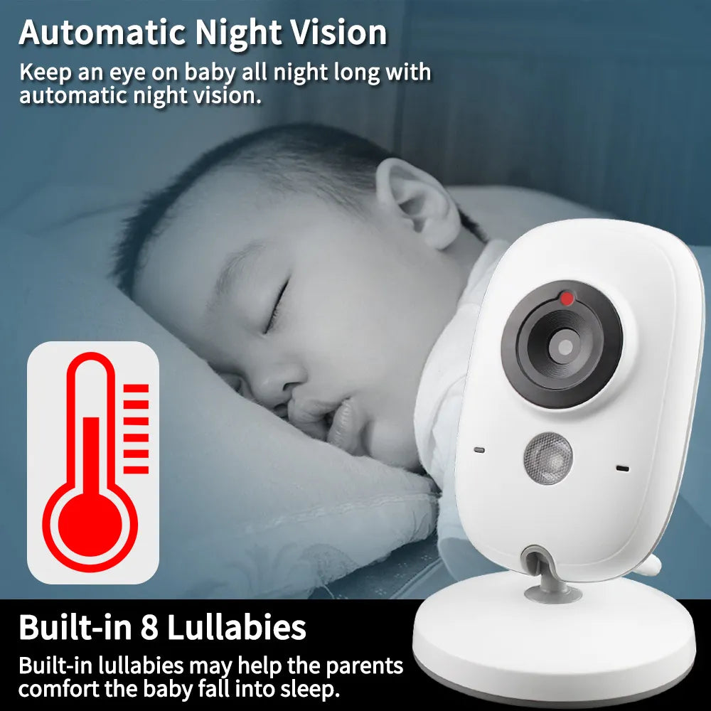 VisionGuard Pro: 3.2-Inch Wireless Video Baby Monitor with High Resolution, Night Vision, and Temperature Monitoring
