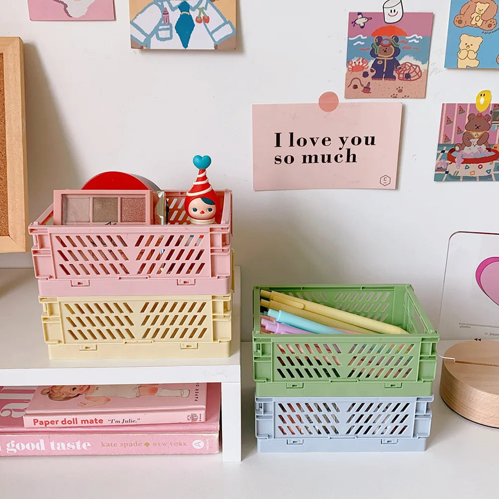 StationaryStash Stackables: Mr.paper Plastic Foldable Stationery Holder - Simple and Cute Student Office Desktop Storage Organizer with 6 Styles