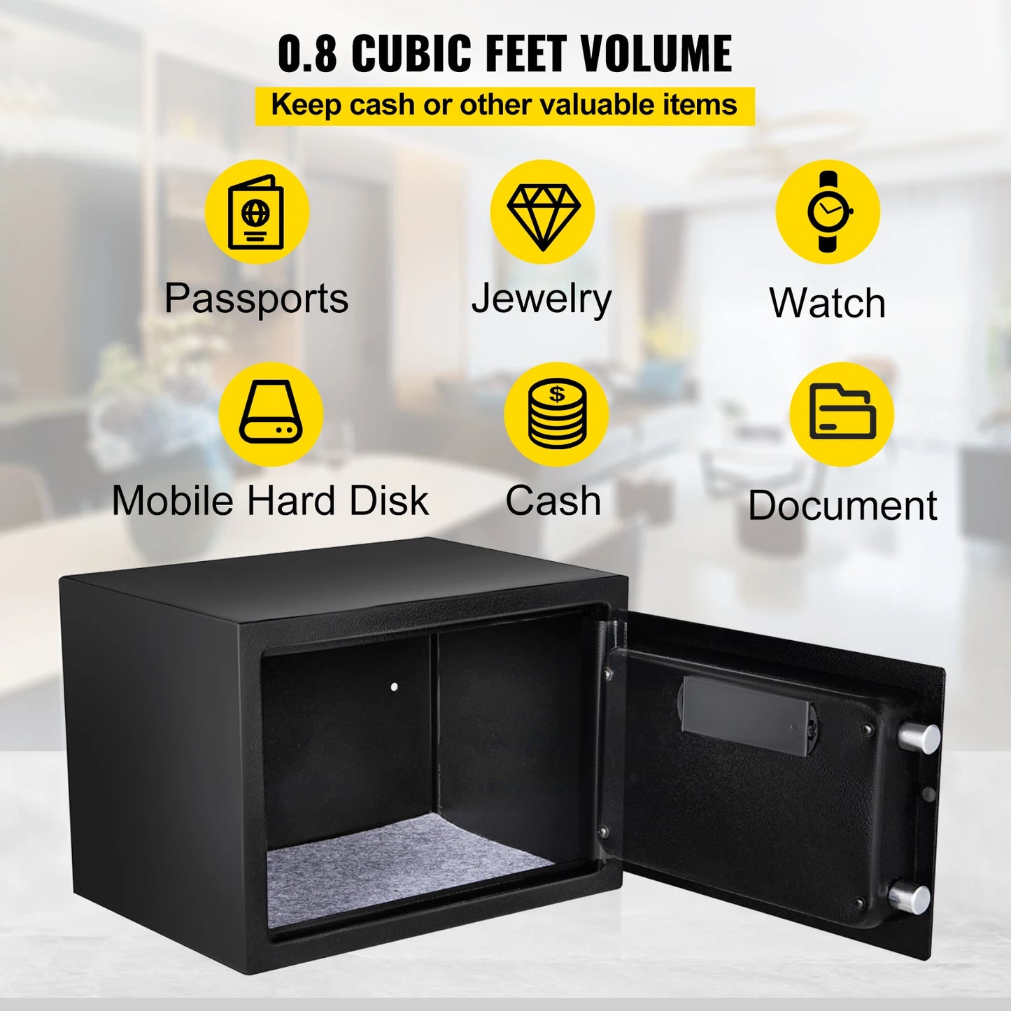 VEVOR SecureTouch Fingerprint Lock Safe Deposit Box: Digital Electronic Piggy Bank with 0.8/1.7/2.1 Cubic Feet Capacity - Ideal for Storing Money and Guns with Hidden Security.