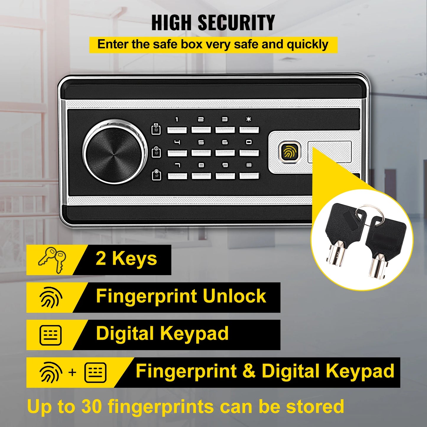VEVOR SecureTouch Fingerprint Lock Safe Deposit Box: Digital Electronic Piggy Bank with 0.8/1.7/2.1 Cubic Feet Capacity - Ideal for Storing Money and Guns with Hidden Security.