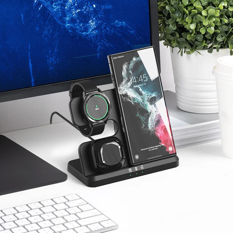 Galaxy Hub 3-in-1 Wireless Charger: Power Up Your Samsung Watch 5 Pro/4/3, Galaxy Buds/Phones, and S23/Note 20/Flip 5 Devices Simultaneously with this Convenient Charging Station
