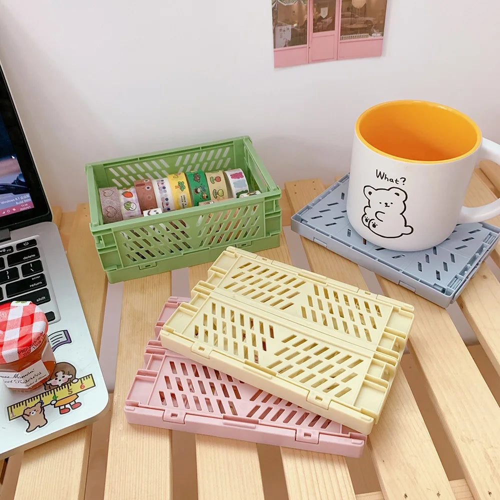 StationaryStash Stackables: Mr.paper Plastic Foldable Stationery Holder - Simple and Cute Student Office Desktop Storage Organizer with 6 Styles