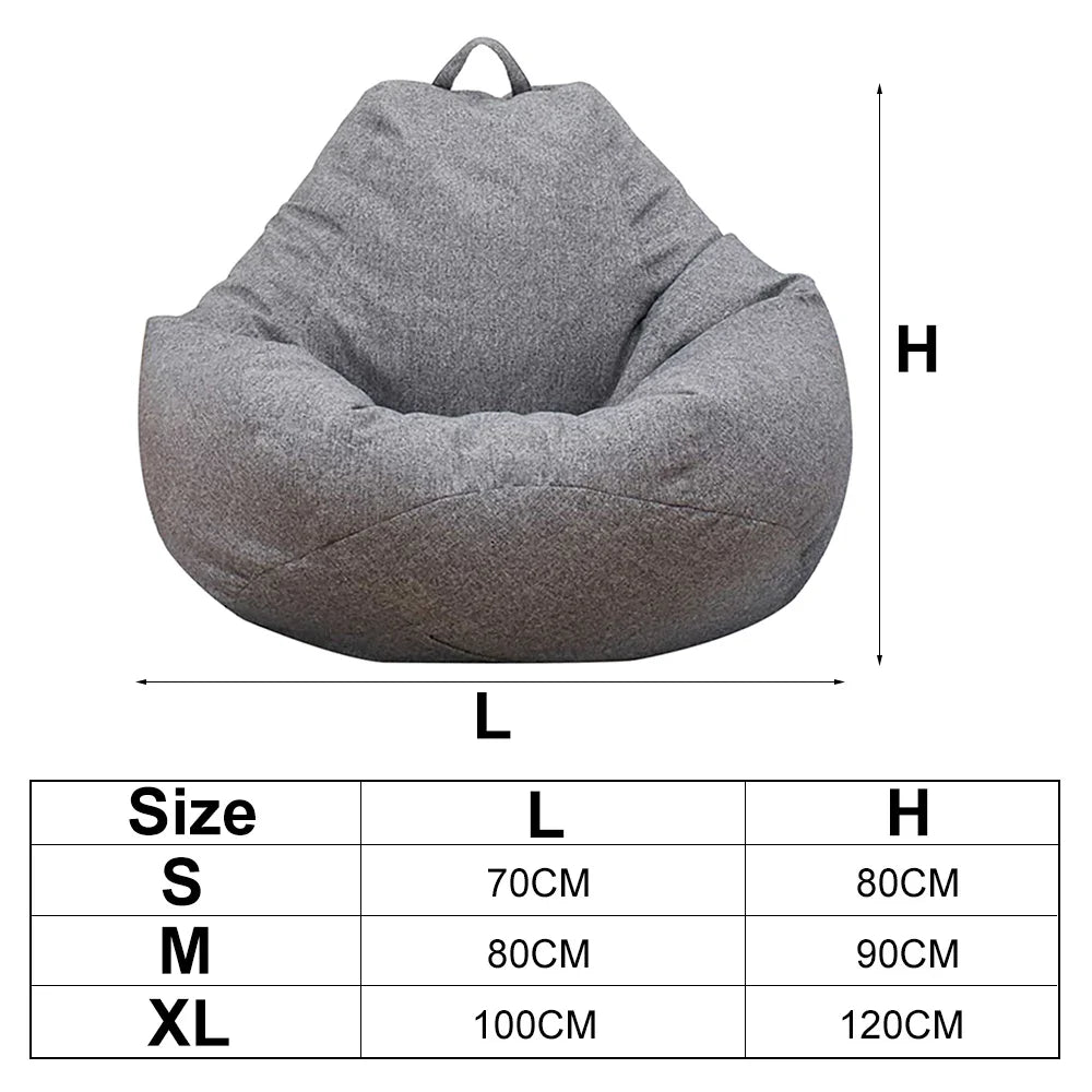 ComfyCocoon Linen Lounger Cover: Large and Small Lazy Sofas, Chairs Without Filler – Transform Your Living Room with this Bean Bag Pouf Puff Couch Tatami Seat Cover in Stylish Linen Cloth.