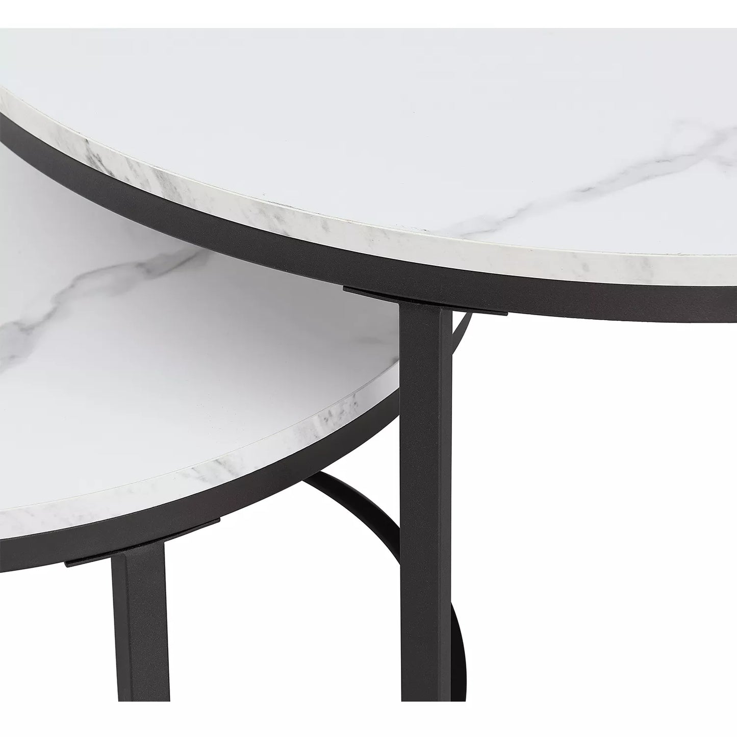 Marble Elegance Round Tea Table: Stylish Coffee Table with Wooden Combination, Metal Bracket - Perfect Addition to Living Room Furniture