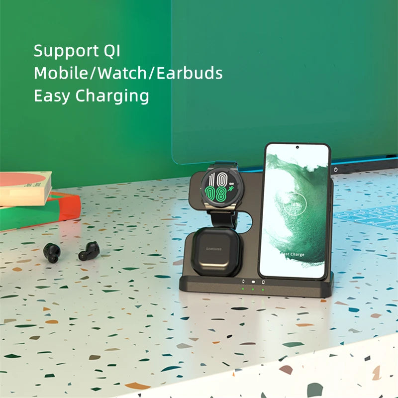 Galaxy Hub 3-in-1 Wireless Charger: Power Up Your Samsung Watch 5 Pro/4/3, Galaxy Buds/Phones, and S23/Note 20/Flip 5 Devices Simultaneously with this Convenient Charging Station