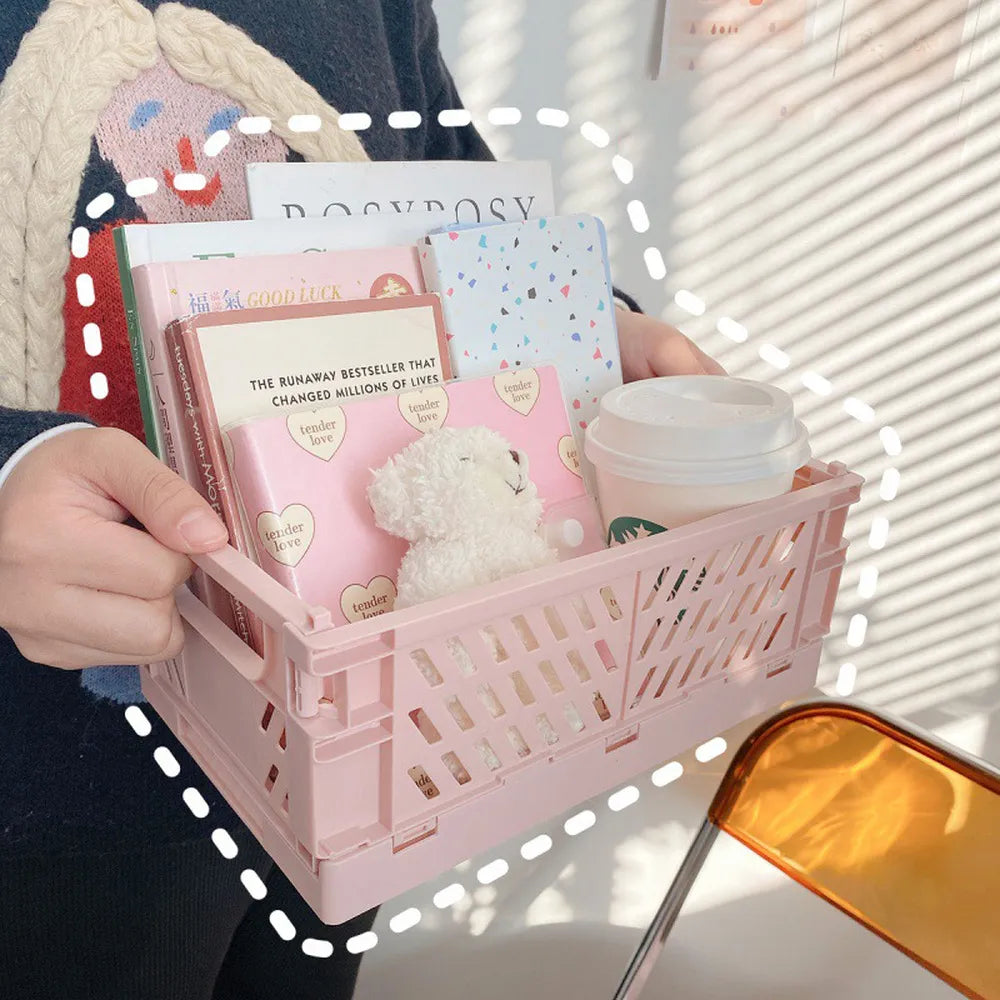 StationaryStash Stackables: Mr.paper Plastic Foldable Stationery Holder - Simple and Cute Student Office Desktop Storage Organizer with 6 Styles