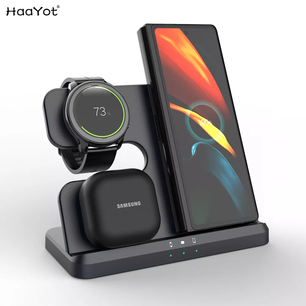Galaxy Hub 3-in-1 Wireless Charger: Power Up Your Samsung Watch 5 Pro/4/3, Galaxy Buds/Phones, and S23/Note 20/Flip 5 Devices Simultaneously with this Convenient Charging Station
