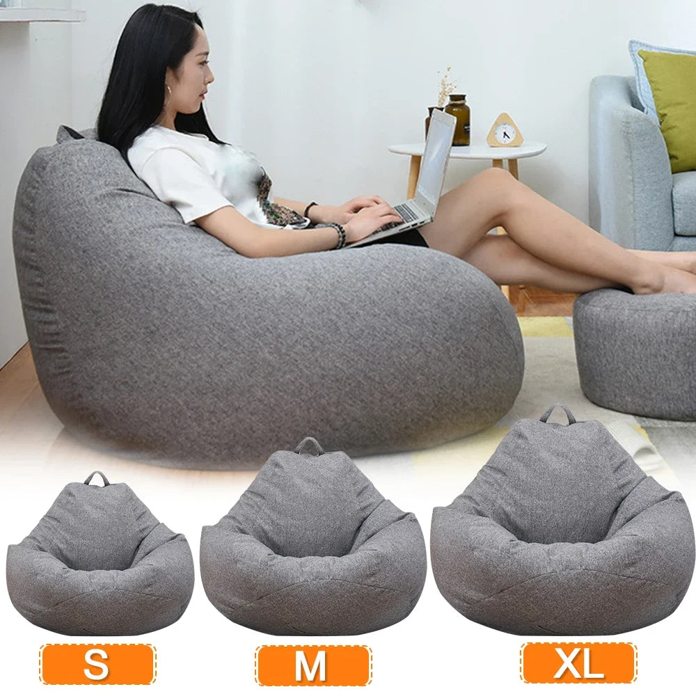 ComfyCocoon Linen Lounger Cover: Large and Small Lazy Sofas, Chairs Without Filler – Transform Your Living Room with this Bean Bag Pouf Puff Couch Tatami Seat Cover in Stylish Linen Cloth.