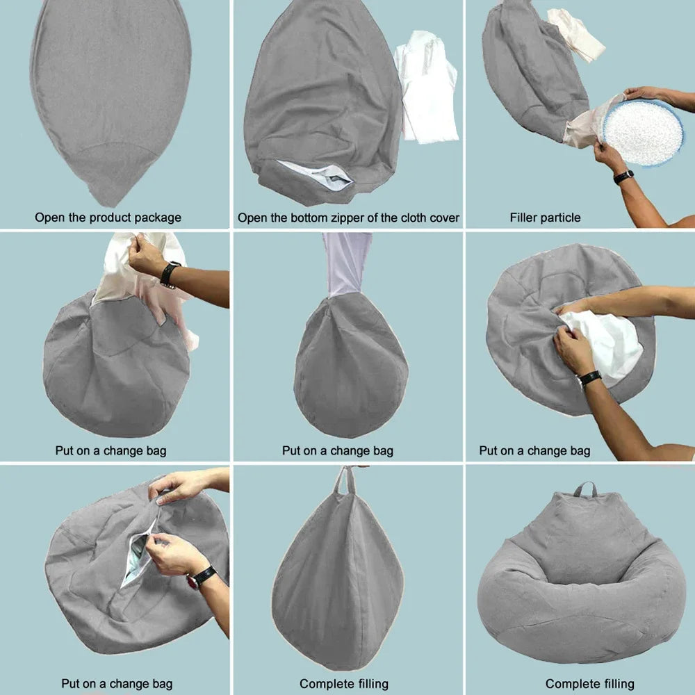 ComfyCocoon Linen Lounger Cover: Large and Small Lazy Sofas, Chairs Without Filler – Transform Your Living Room with this Bean Bag Pouf Puff Couch Tatami Seat Cover in Stylish Linen Cloth.