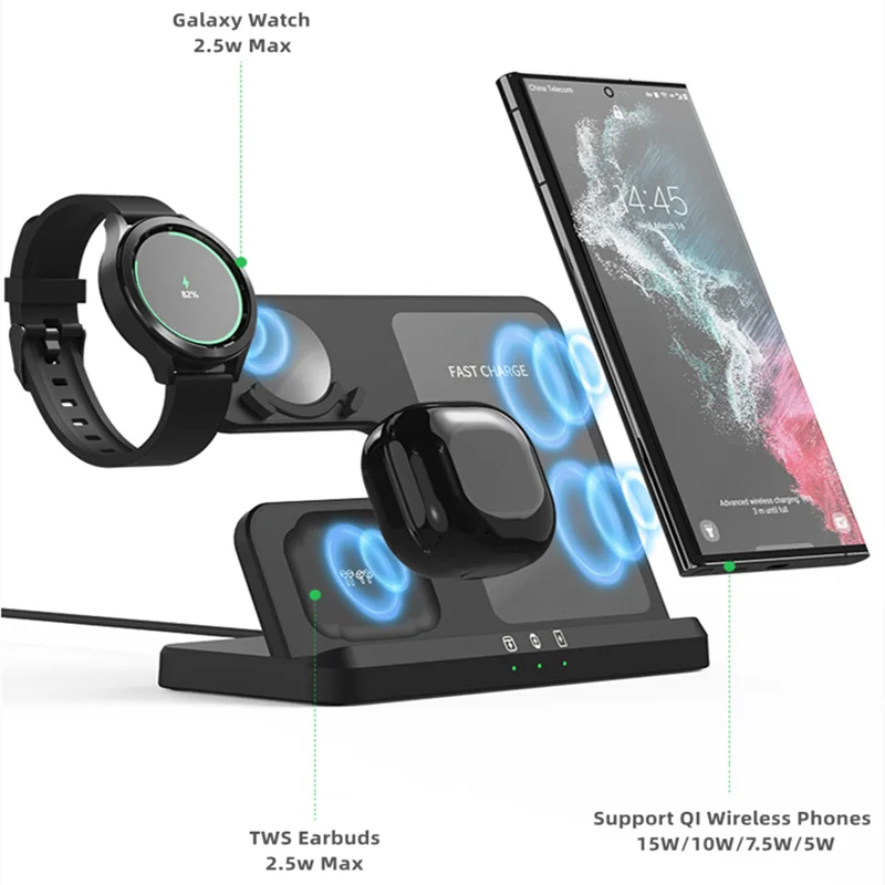 Galaxy Hub 3-in-1 Wireless Charger: Power Up Your Samsung Watch 5 Pro/4/3, Galaxy Buds/Phones, and S23/Note 20/Flip 5 Devices Simultaneously with this Convenient Charging Station