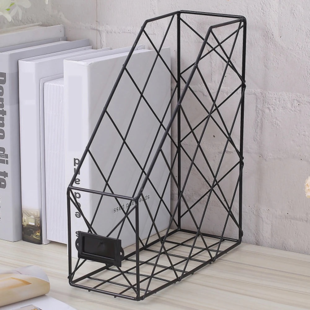 GridCraft OrganizeRack: Iron Grid Book Organizer - Book Stand Holder Shelf and Bookend with 1/2/4 Layers for Desktop Newspapers, File Storage, and Home Decor