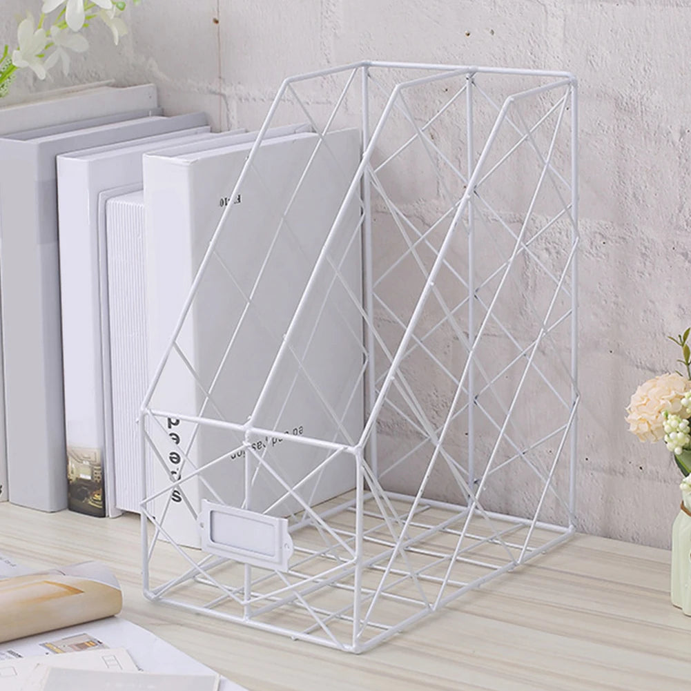 GridCraft OrganizeRack: Iron Grid Book Organizer - Book Stand Holder Shelf and Bookend with 1/2/4 Layers for Desktop Newspapers, File Storage, and Home Decor