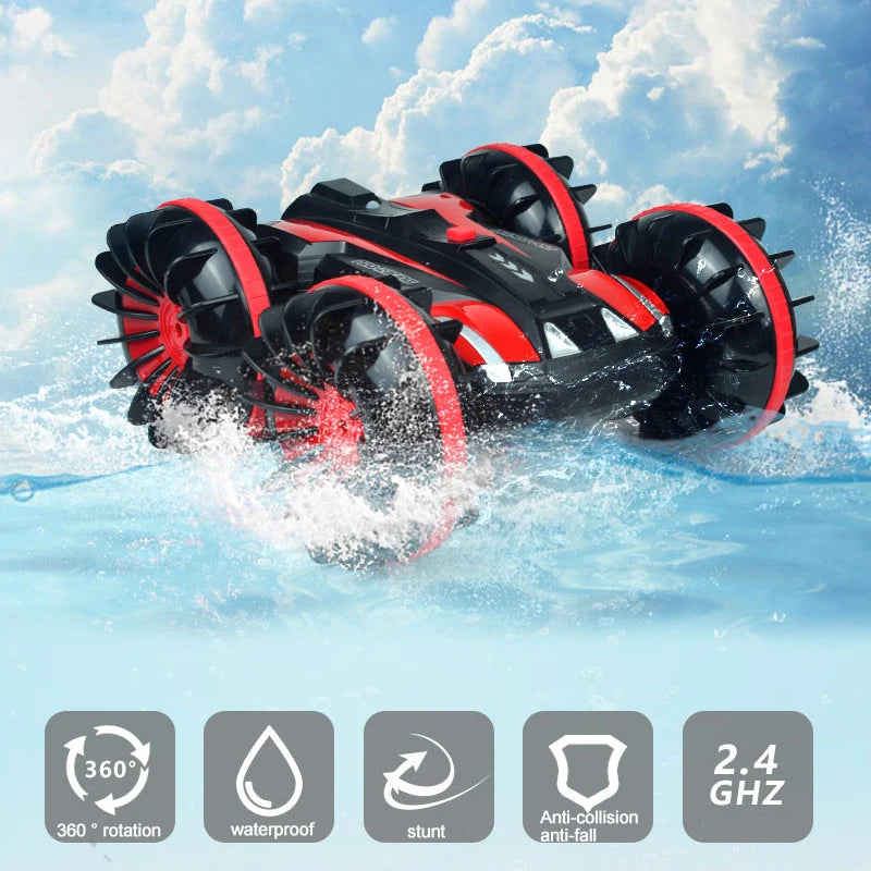 AquaDrift 360° Rotate RC Stunt Car: Remote Control Amphibious Vehicle for Children, Drives on Water and Land. Featuring Waterproof Design for Endless Driving Fun, this Electric Toy is an Adventure in Every Direction.