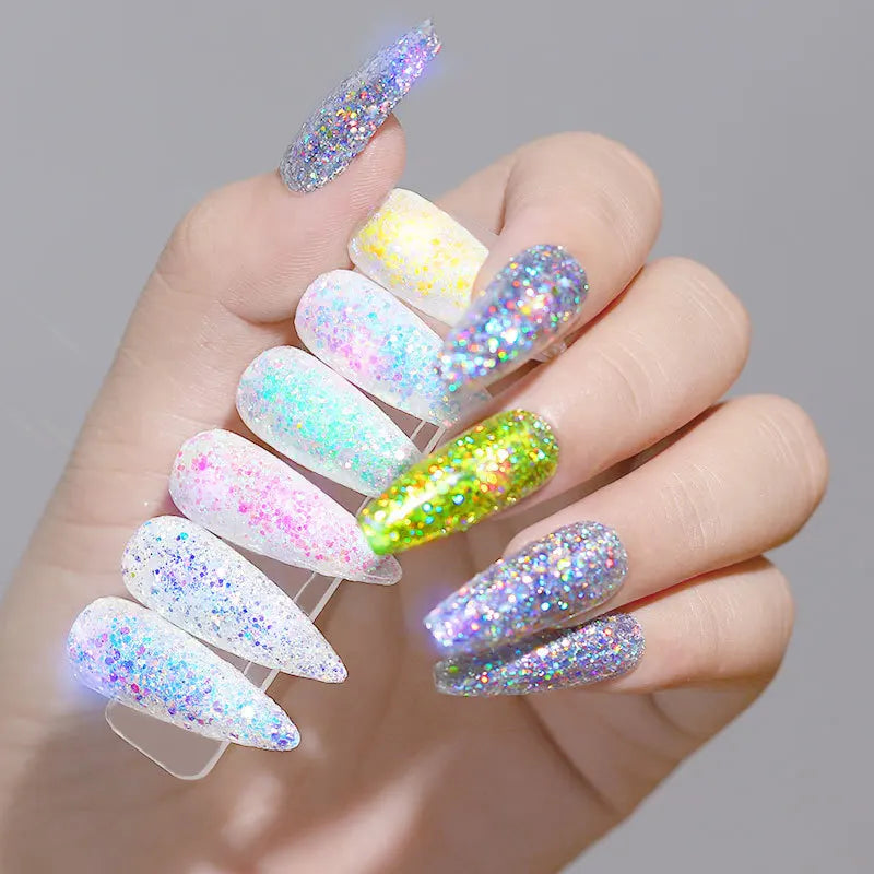 ShimmerGlow 12-Piece Nail Glitter Set: Iridescent Flakes, Sequins in Gold and Silver - Super Shining Paillette for Mesmerizing Nail Art Manicure Decorations