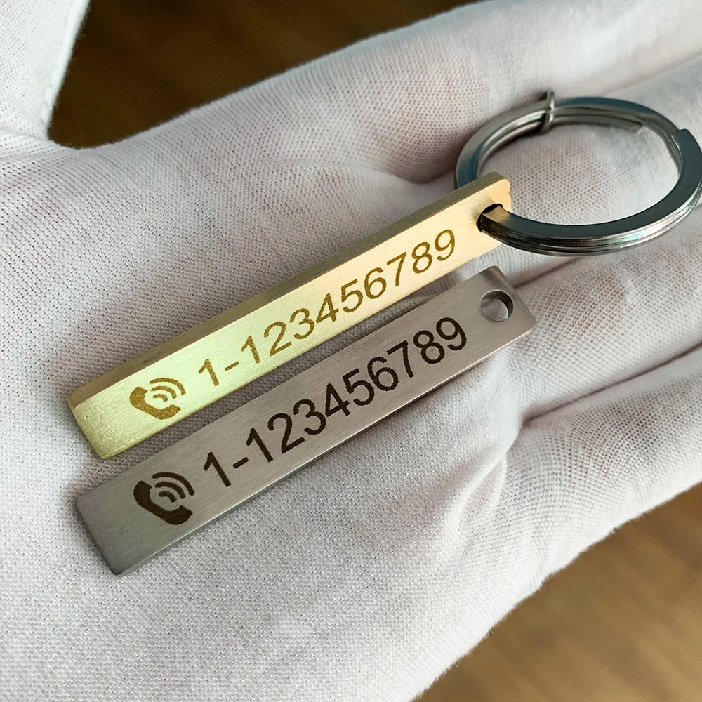 IdentityCraft Personalized Keychain: Custom Phone Number Logo Name Keychain for Women and Men. Laser Engraved Stainless Steel Car Key Ring – A Unique and Thoughtful Personalized Gift.