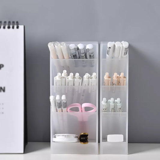 InnoCraft QuadEase: Creative Multifunctional 4 Grid Desktop Organizer - Pen Holder and Makeup Storage Box for School and Office Accessories Stationery