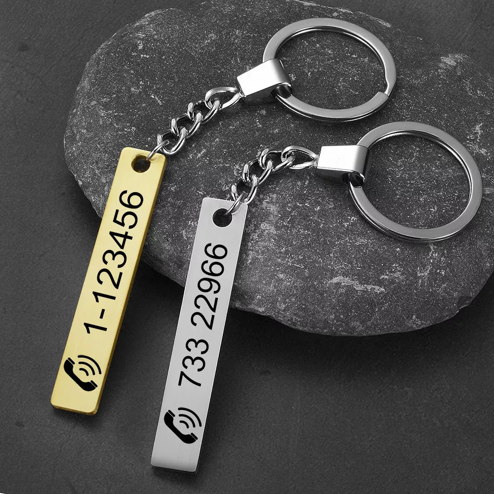 IdentityCraft Personalized Keychain: Custom Phone Number Logo Name Keychain for Women and Men. Laser Engraved Stainless Steel Car Key Ring – A Unique and Thoughtful Personalized Gift.