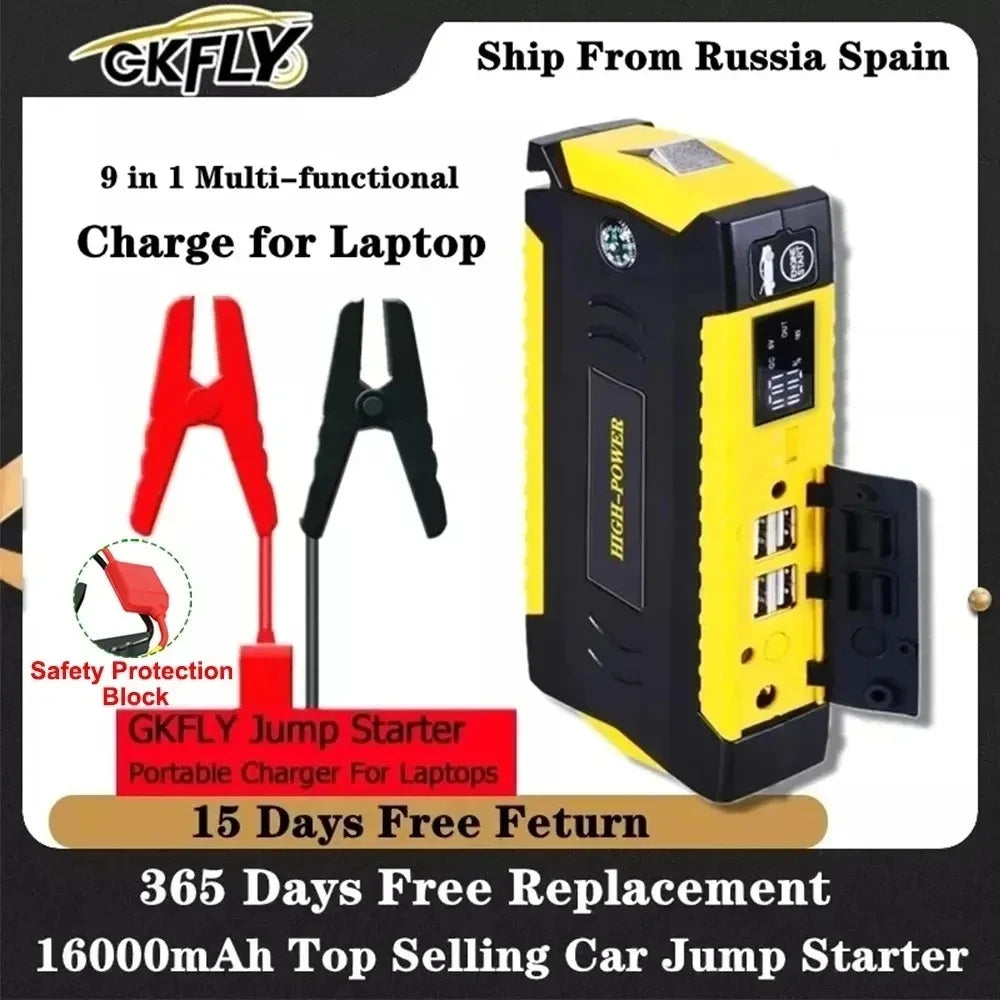 GKFLY 16000mAh Car Jump Starter: Power Bank, Battery Booster Charger, and 12V Starting Device. Your Reliable Companion for Petrol and Diesel Cars – The Ultimate Car Starter Buster