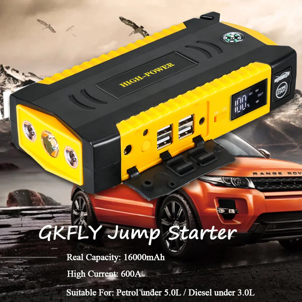 GKFLY 16000mAh Car Jump Starter: Power Bank, Battery Booster Charger, and 12V Starting Device. Your Reliable Companion for Petrol and Diesel Cars – The Ultimate Car Starter Buster