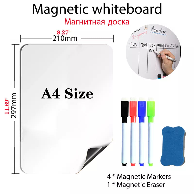 MagnetMemo Pro: A4 Size Magnetic Whiteboard for Fridge - Dry Erase Board with Pens, Vinyl Surface, and Flexible Design for Reminders and Messages