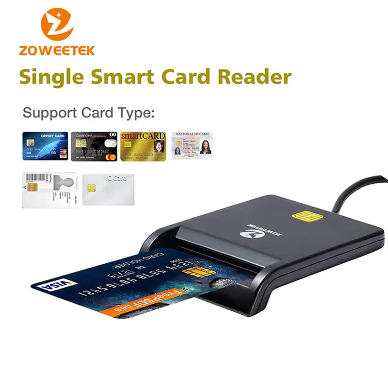 Zoweetek USB ID Smart Card Reader ZW-12026-1: Electronic DNI Reader for ISO 7816, EMV IC, DNIE Chip, and DNI Smart Cards. Facilitates Secure and Efficient Card Handling.