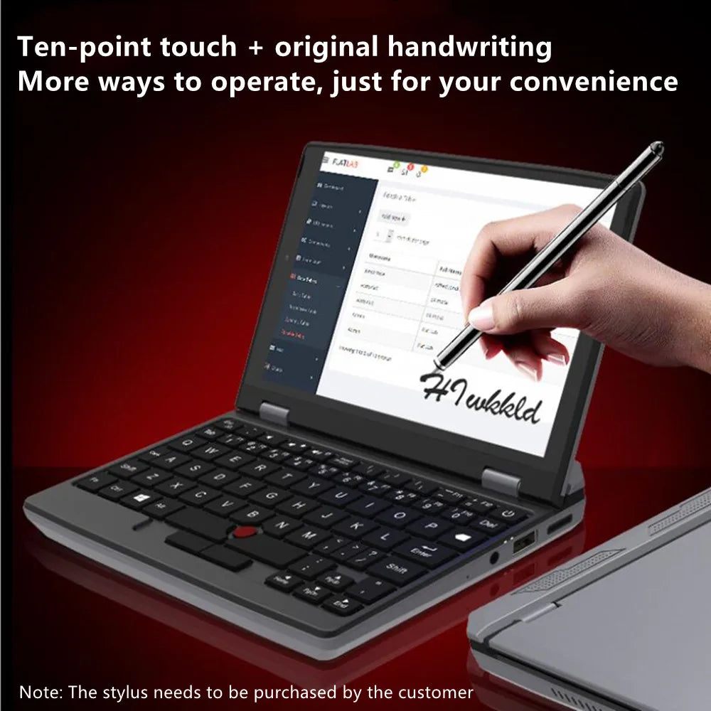 TechPalm 2023 Portable Mini Laptop: Sleek Metal Design, Small Form Factor, Windows 11, 7-Inch Touch Screen, Intel J4105, 12GB RAM, 1TB Storage - Your Perfect Office Companion in a Micro Computer.