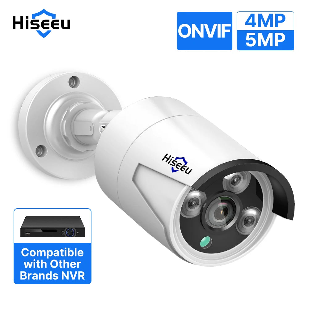 Hiseeu GuardianPro H.265 POE IP Camera: High-Resolution 4MP/5MP CCTV Surveillance with Audio Recording. Designed for POE NVR Systems, Waterproof for Outdoor Use, and Enhanced Night Vision for Maximum Security