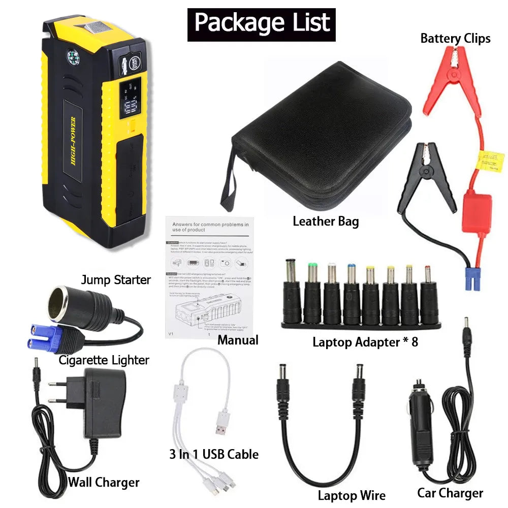 GKFLY 16000mAh Car Jump Starter: Power Bank, Battery Booster Charger, and 12V Starting Device. Your Reliable Companion for Petrol and Diesel Cars – The Ultimate Car Starter Buster