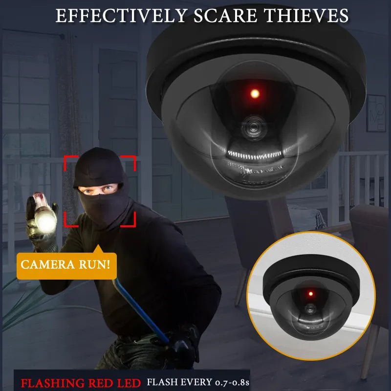 SecurClone Deterrent: Creative Black Dome Dummy CCTV Camera with Flashing LED - Mimics Surveillance, Battery-Powered Security System