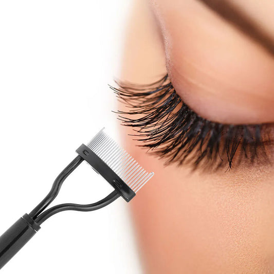 GlamCurve Eyelash Curler: Foldable Metal Design with Lash Separator and Brush Comb – Your Essential Beauty Makeup Cosmetic Tool for Perfectly Curled and Defined Lashes.